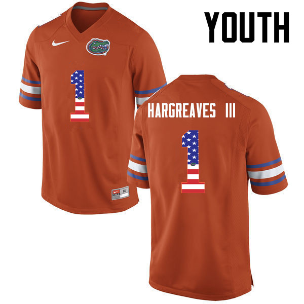 Youth Florida Gators #1 Vernon Hargreaves III College Football USA Flag Fashion Jerseys-Orange - Click Image to Close